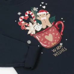 Girls Navy Blue Cotton Festive Top