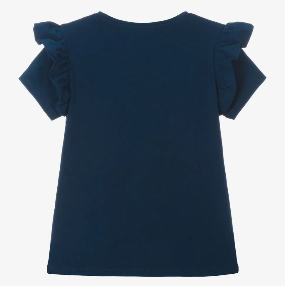 Girls Navy Blue Cotton Rhinestone T-Shirt