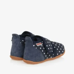 Girls Navy Blue Dotted Velcro Slippers