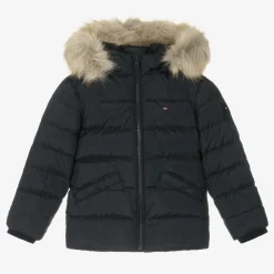 Girls Navy Blue Down Padded Puffer Jacket