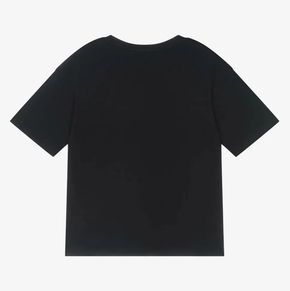 Girls Navy Blue Embroidered Cotton T-Shirt