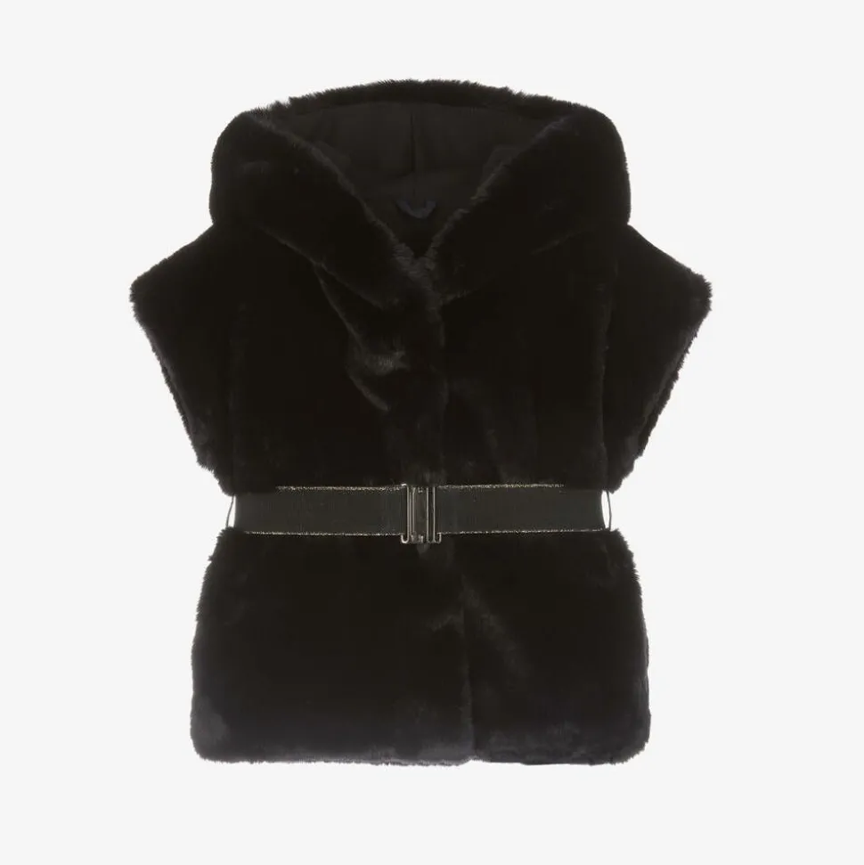 Girls Navy Blue Faux Fur Hooded Gilet