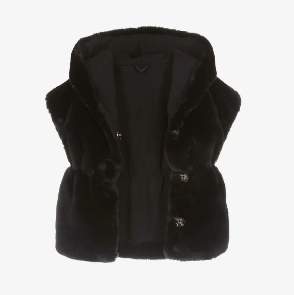Girls Navy Blue Faux Fur Hooded Gilet