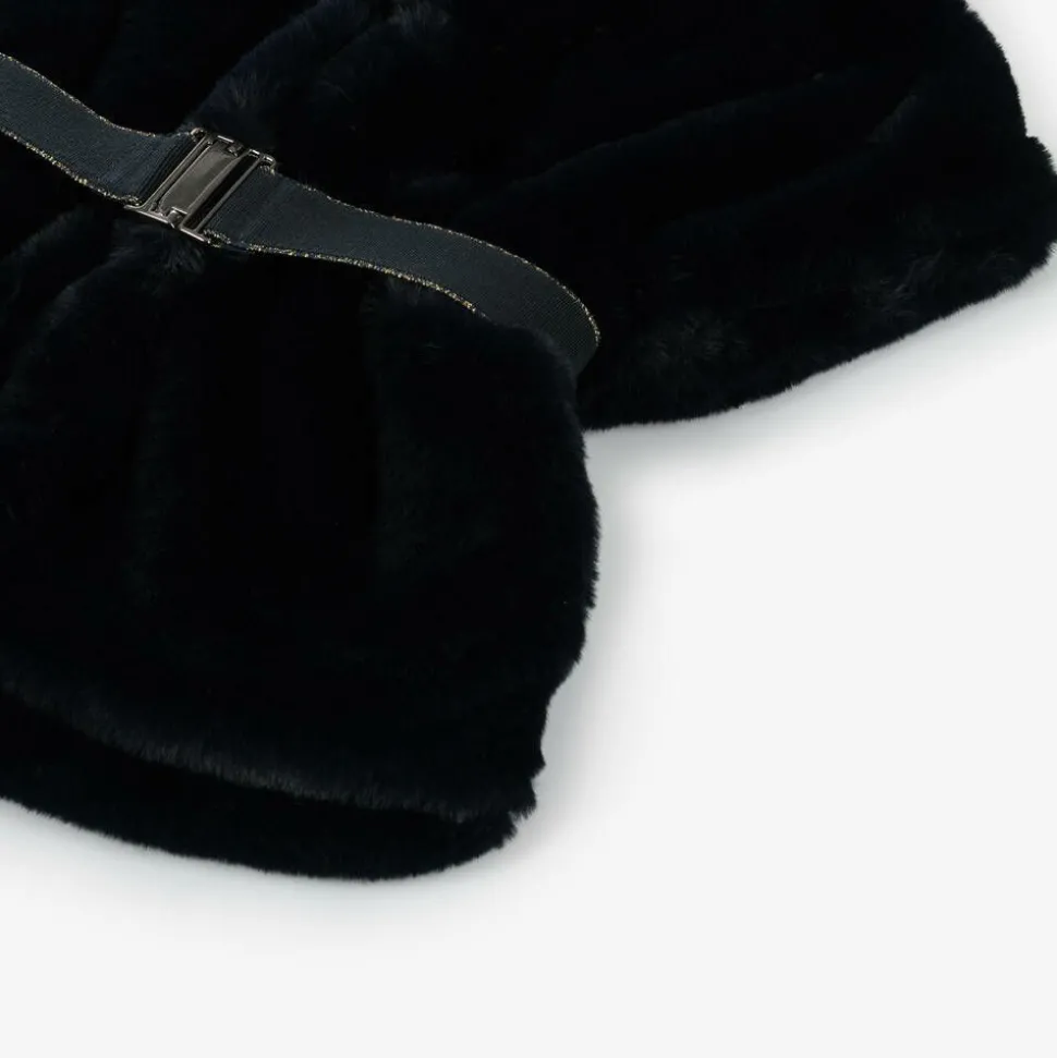 Girls Navy Blue Faux Fur Hooded Gilet