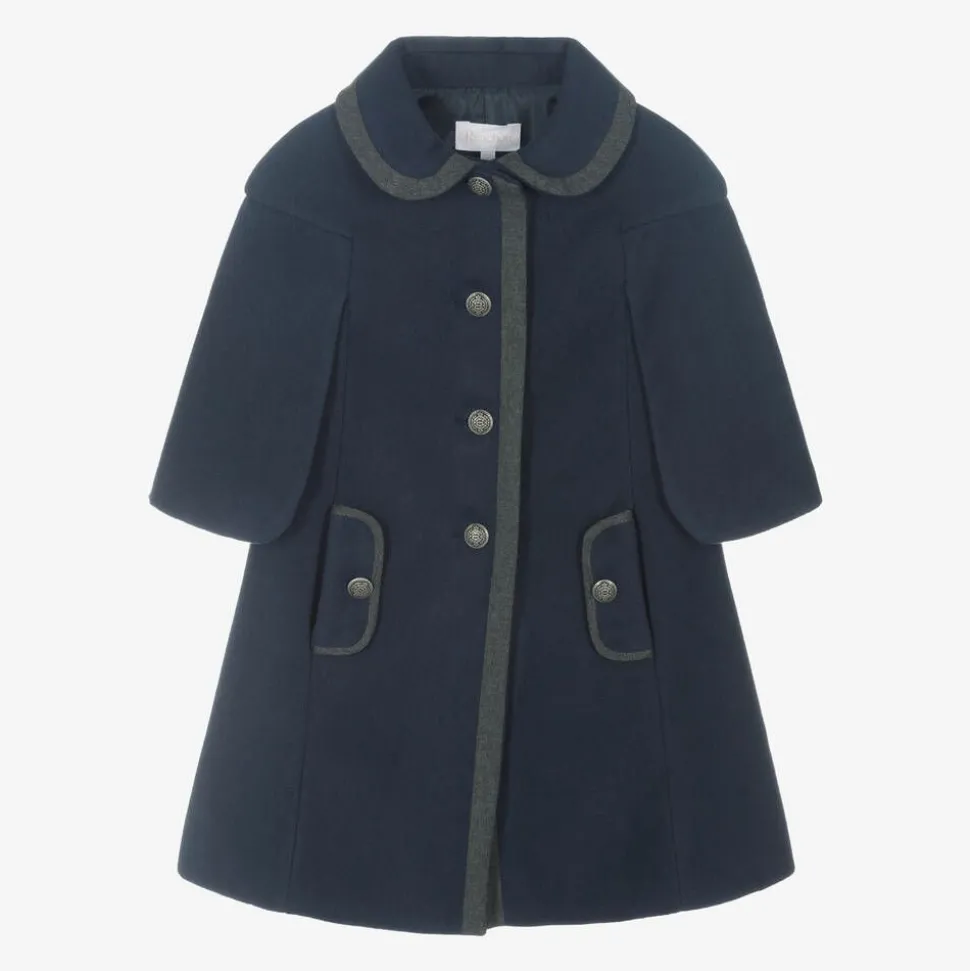 Girls Navy Blue Felted Coat