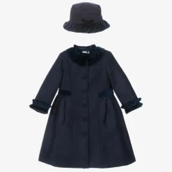 Girls Navy Blue Felted Hat & Coat Set