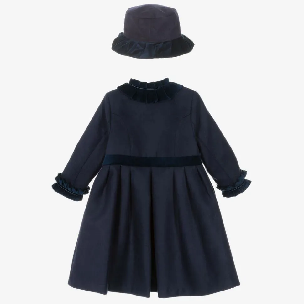 Girls Navy Blue Felted Hat & Coat Set