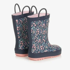 Girls Navy Blue Floral Rain Boots