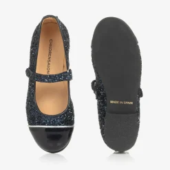 Girls Navy Blue Glittery Mary Jane Shoes