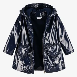 Girls Navy Blue Hooded Raincoat