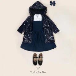 Girls Navy Blue Hooded Raincoat