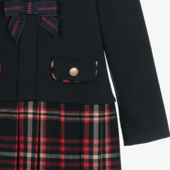 Girls Navy Blue Jersey & Tartan Flannel Dress