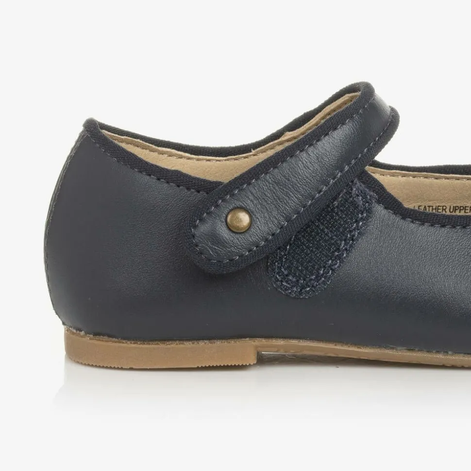 Girls Navy Blue Leather Pumps
