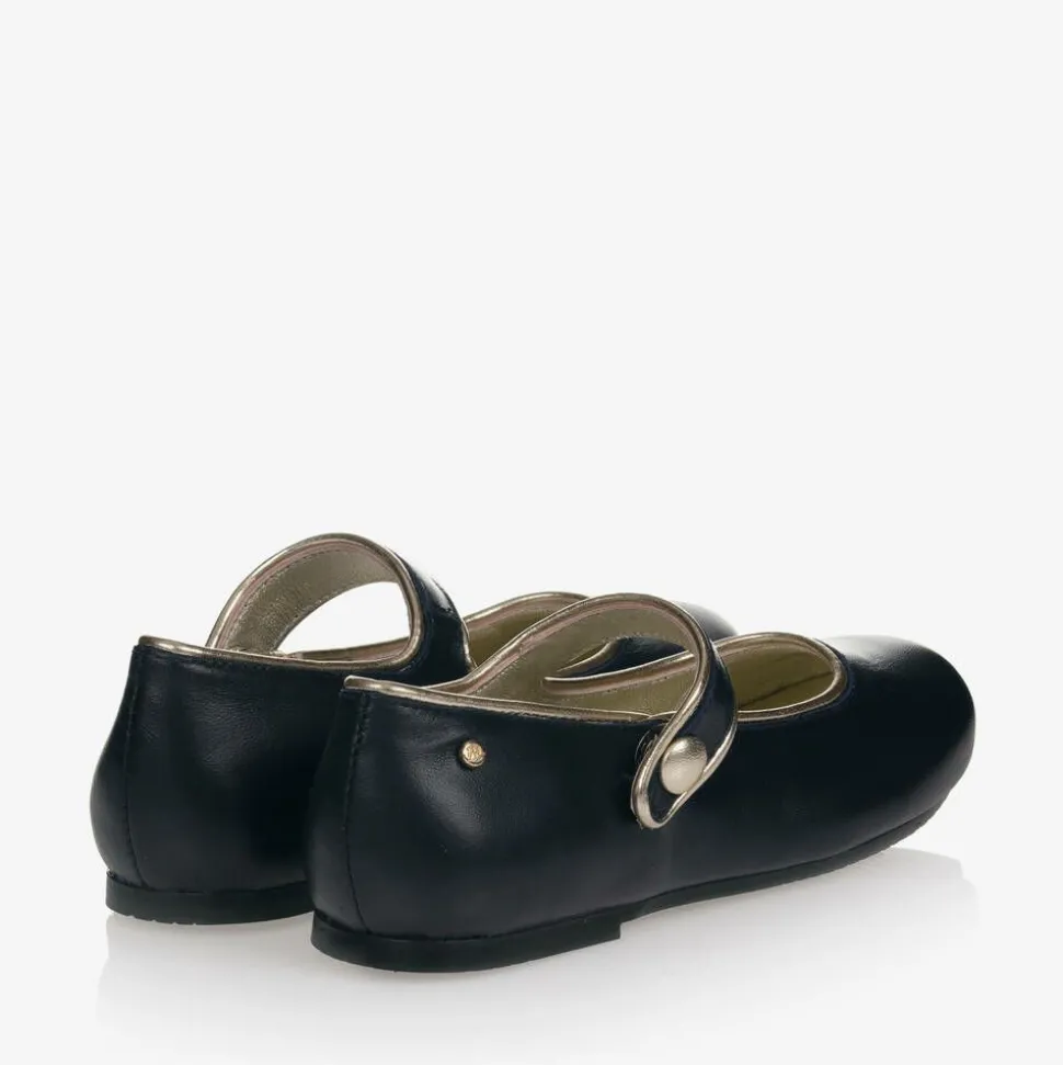 Girls Navy Blue Leather Pumps