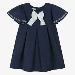 Girls Navy Blue Linen & Cotton Dress