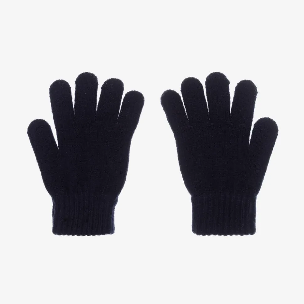 Girls Navy Blue Sequin Heart Gloves