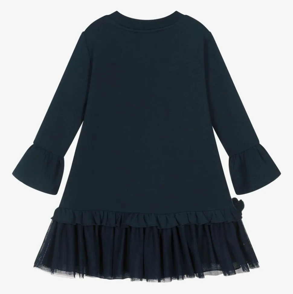 Girls Navy Blue Snowflake Cotton Dress