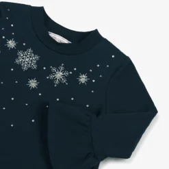 Girls Navy Blue Snowflake Cotton Dress