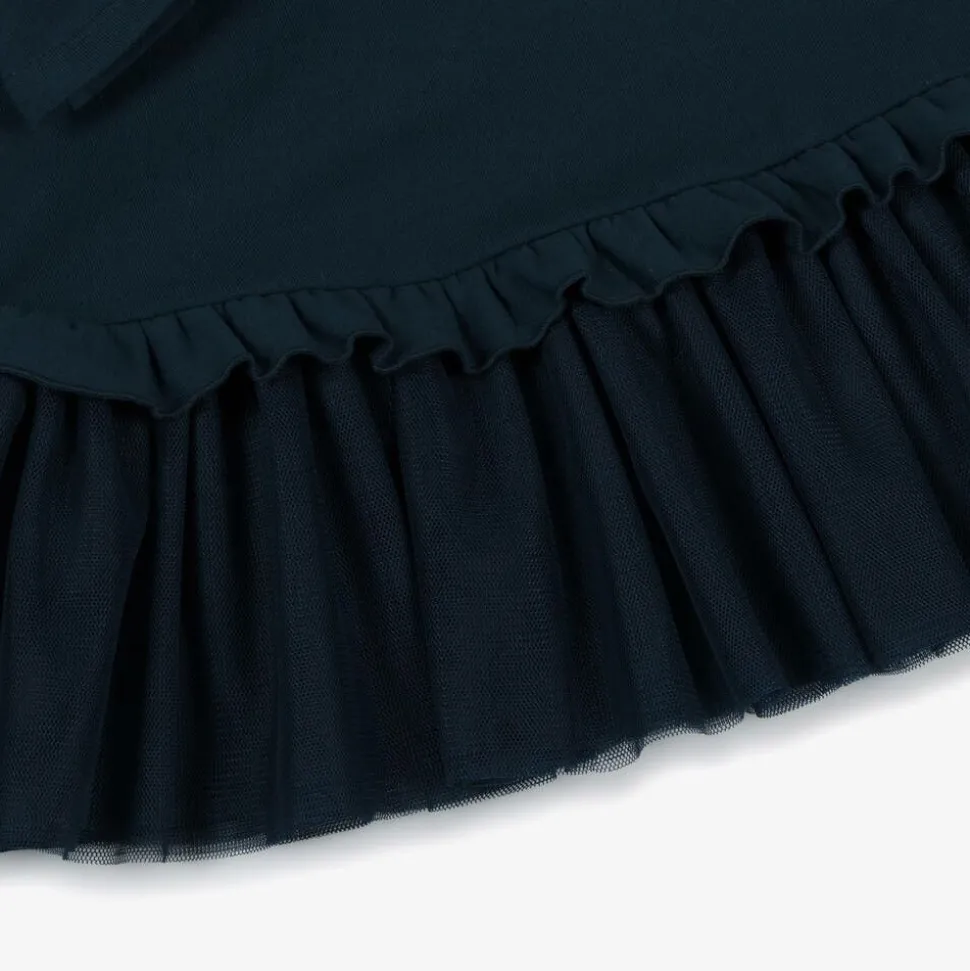 Girls Navy Blue Snowflake Cotton Dress