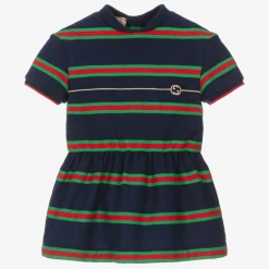 Girls Navy Blue Striped Web Polo Dress