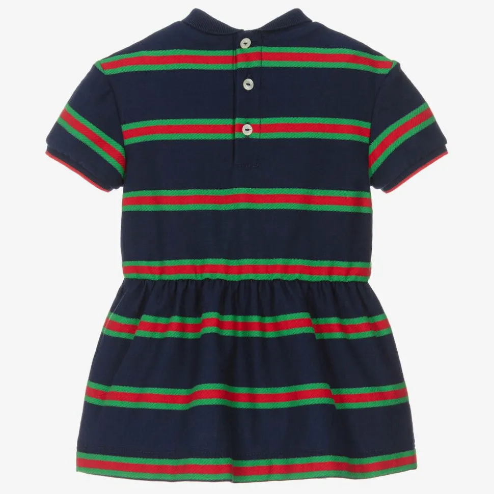 Girls Navy Blue Striped Web Polo Dress
