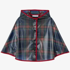 Girls Navy Blue Tartan Rain Cape