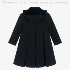 Girls Navy Blue Wool & Velvet Coat