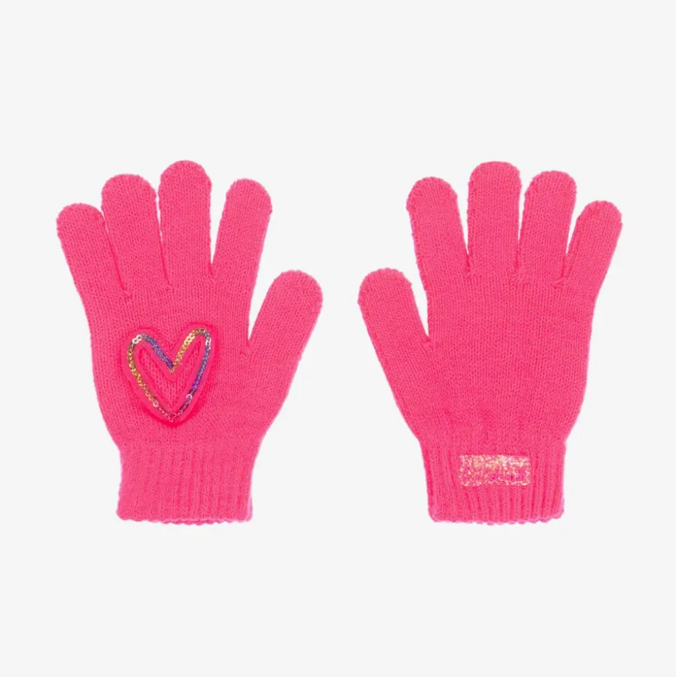 Girls Neon Pink Sequin Heart Gloves