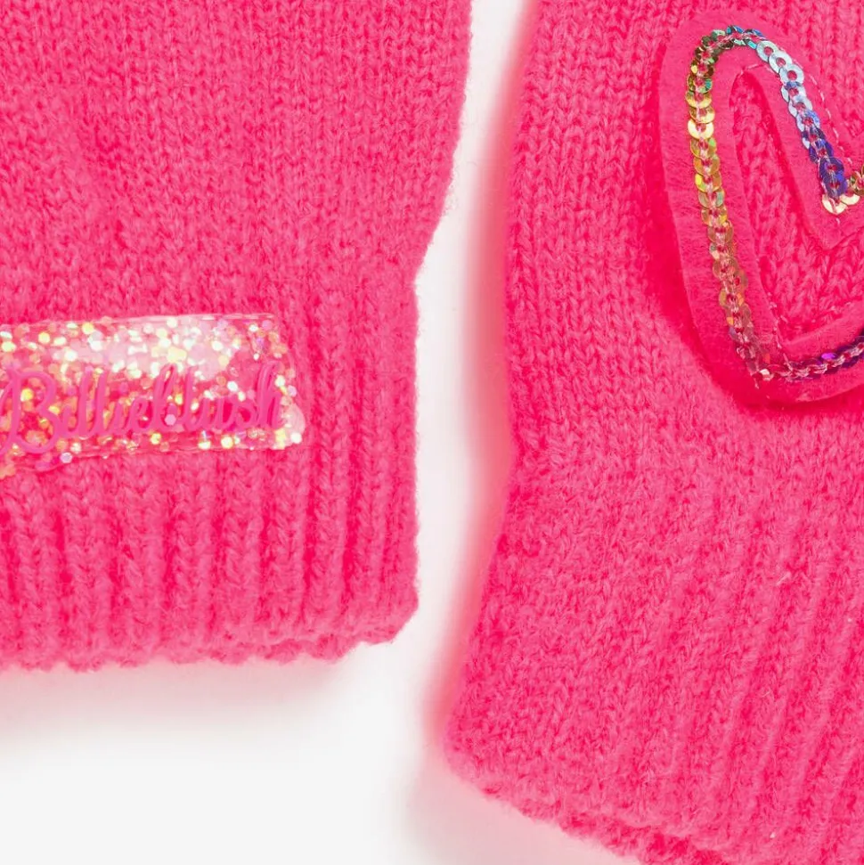 Girls Neon Pink Sequin Heart Gloves