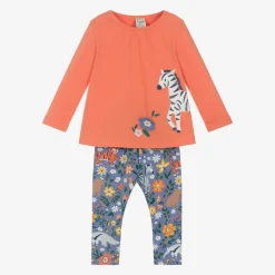 Girls Orange Organic Cotton Zebra Leggings Set