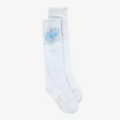 Girls Pale Blue Pom-Pom Cotton Socks