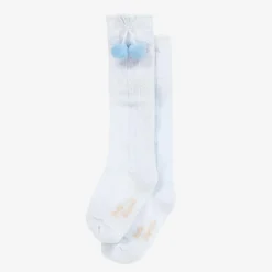 Girls Pale Blue Pom-Pom Cotton Socks