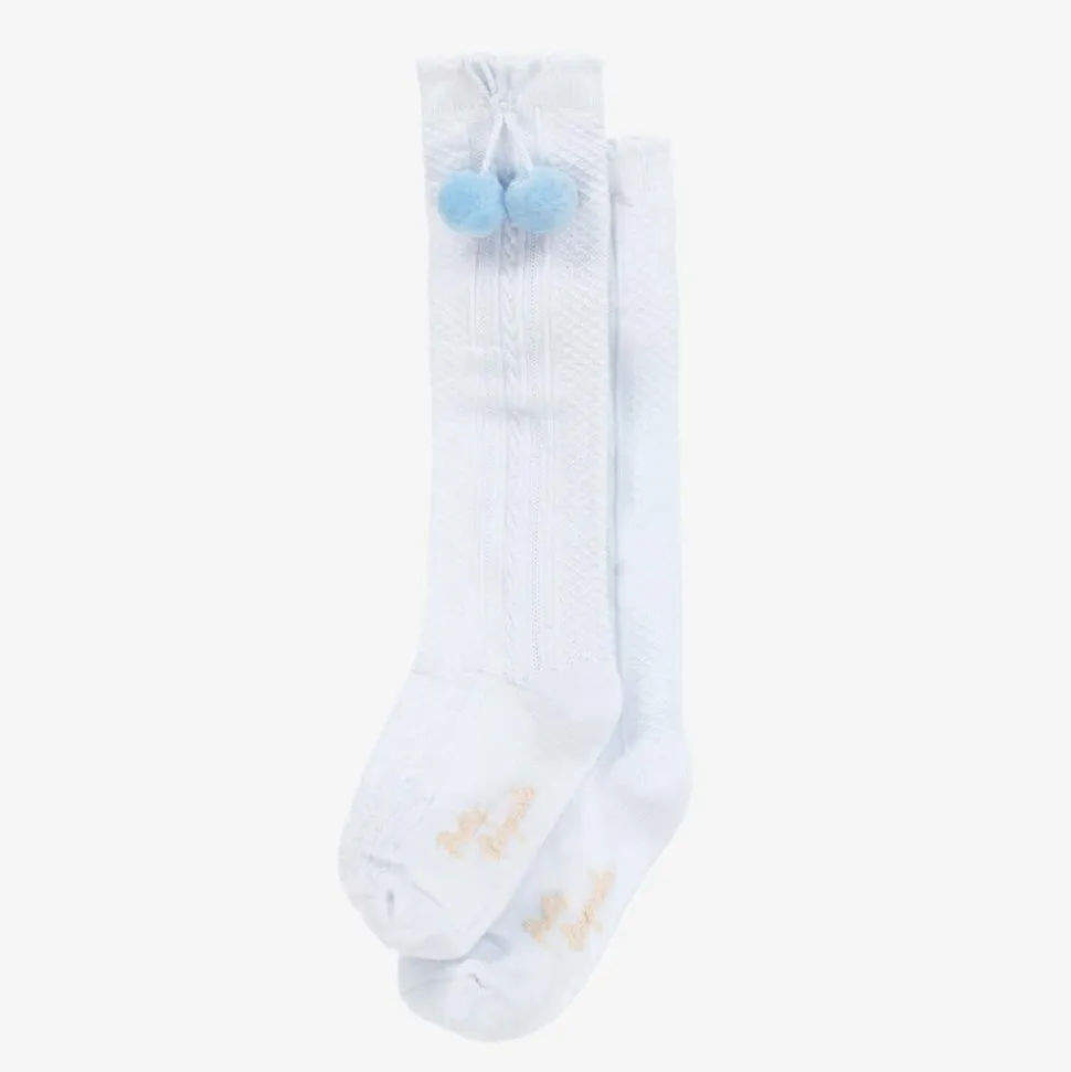 Girls Pale Blue Pom-Pom Cotton Socks