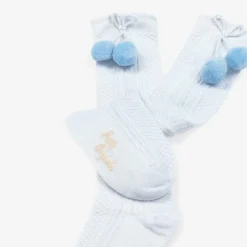 Girls Pale Blue Pom-Pom Cotton Socks