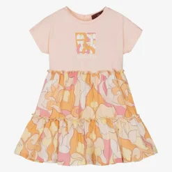 Girls Pale Pink & Orange Cotton Dress