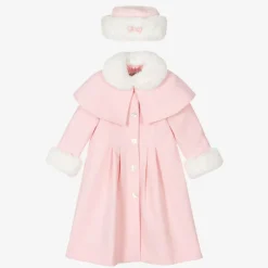 Girls Pale Pink Coat & Hat Set