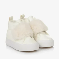 Girls Patent Ivory High Top Trainers