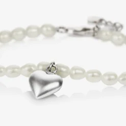 Girls Pearl & Silver Heart Bracelet