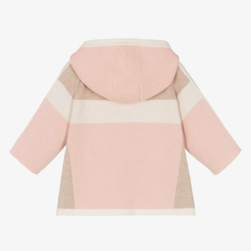 Girls Pink & Beige Cotton Knit Cardigan