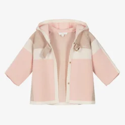 Girls Pink & Beige Cotton Knit Cardigan