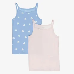 Girls Pink & Blue Cotton Vests (2 Pack)