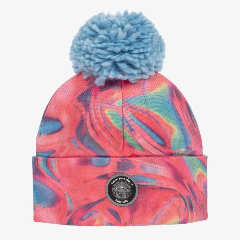 Girls Pink & Blue Knit Pom-Pom Hat
