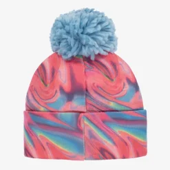 Girls Pink & Blue Knit Pom-Pom Hat