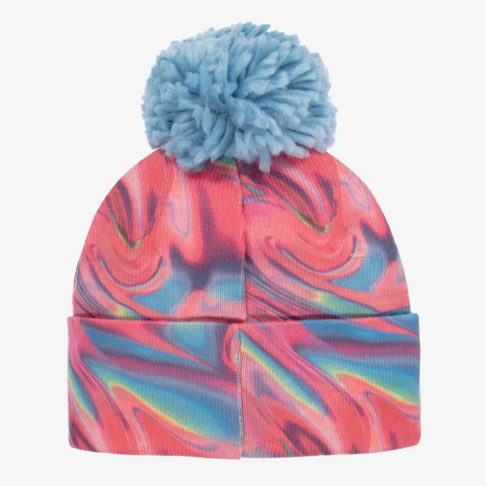 Girls Pink & Blue Knit Pom-Pom Hat