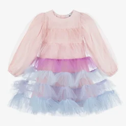 Girls Pink & Blue Tiered Tulle Dress