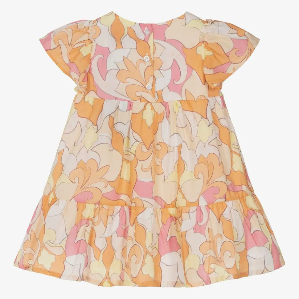 Girls Pink & Orange Cotton Dress
