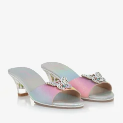 Girls Pink & Silver Iridescent Heeled Shoes