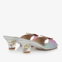 Girls Pink & Silver Iridescent Heeled Shoes