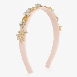 Girls Pink & Diamanté Leaves Hairband