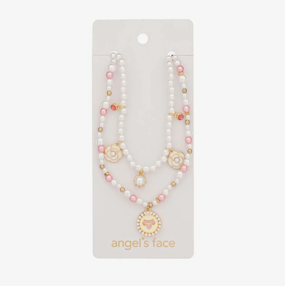Girls Pink & White Pearl Necklace (41cm)